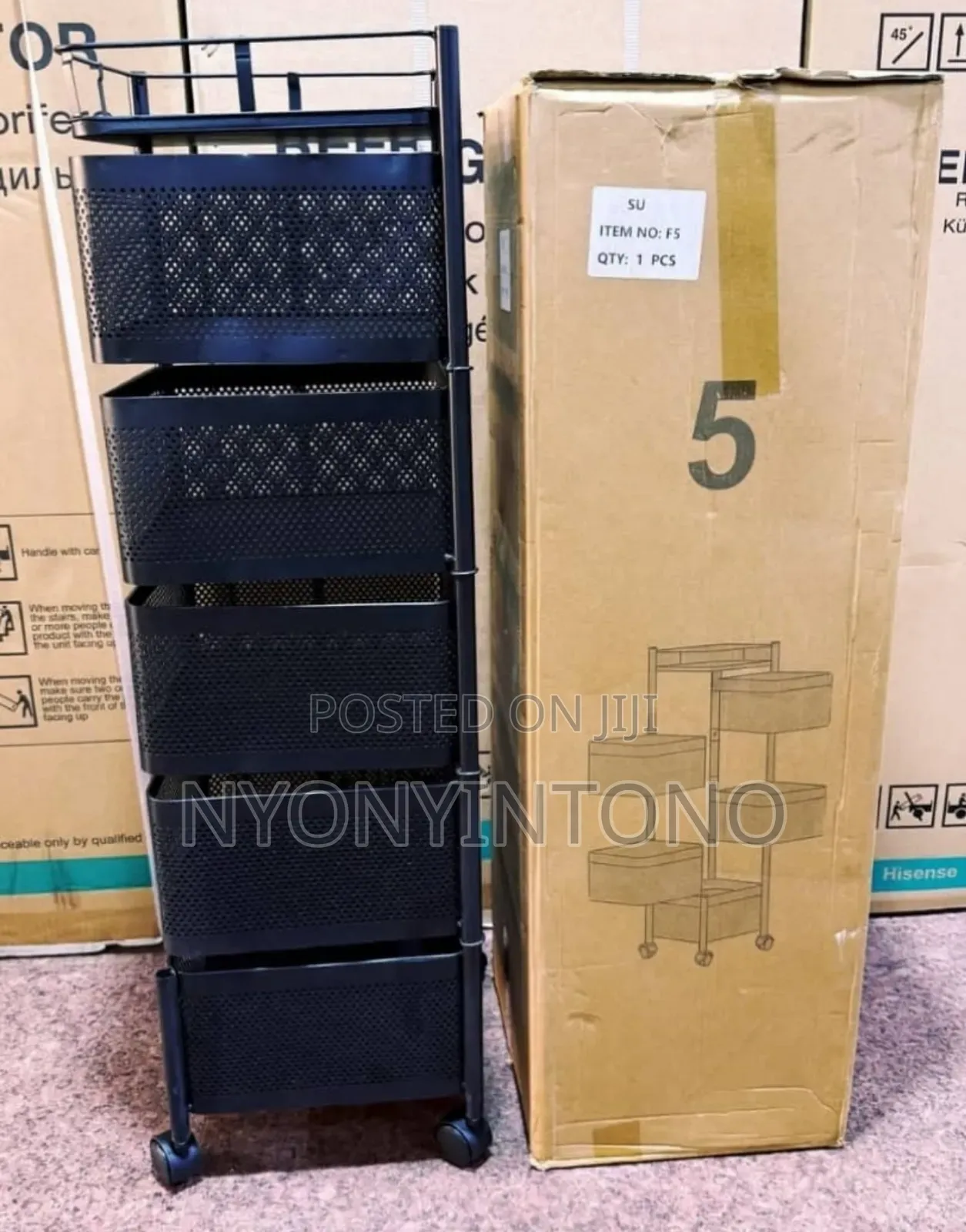 Flexible 5tier Metallic Basket Kitchen Rack With Rollers