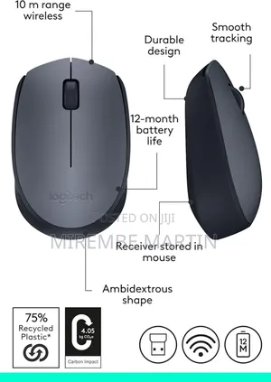 Logitech M170 Wireless Mouse, 2.4 GHZ - Grey/Black
