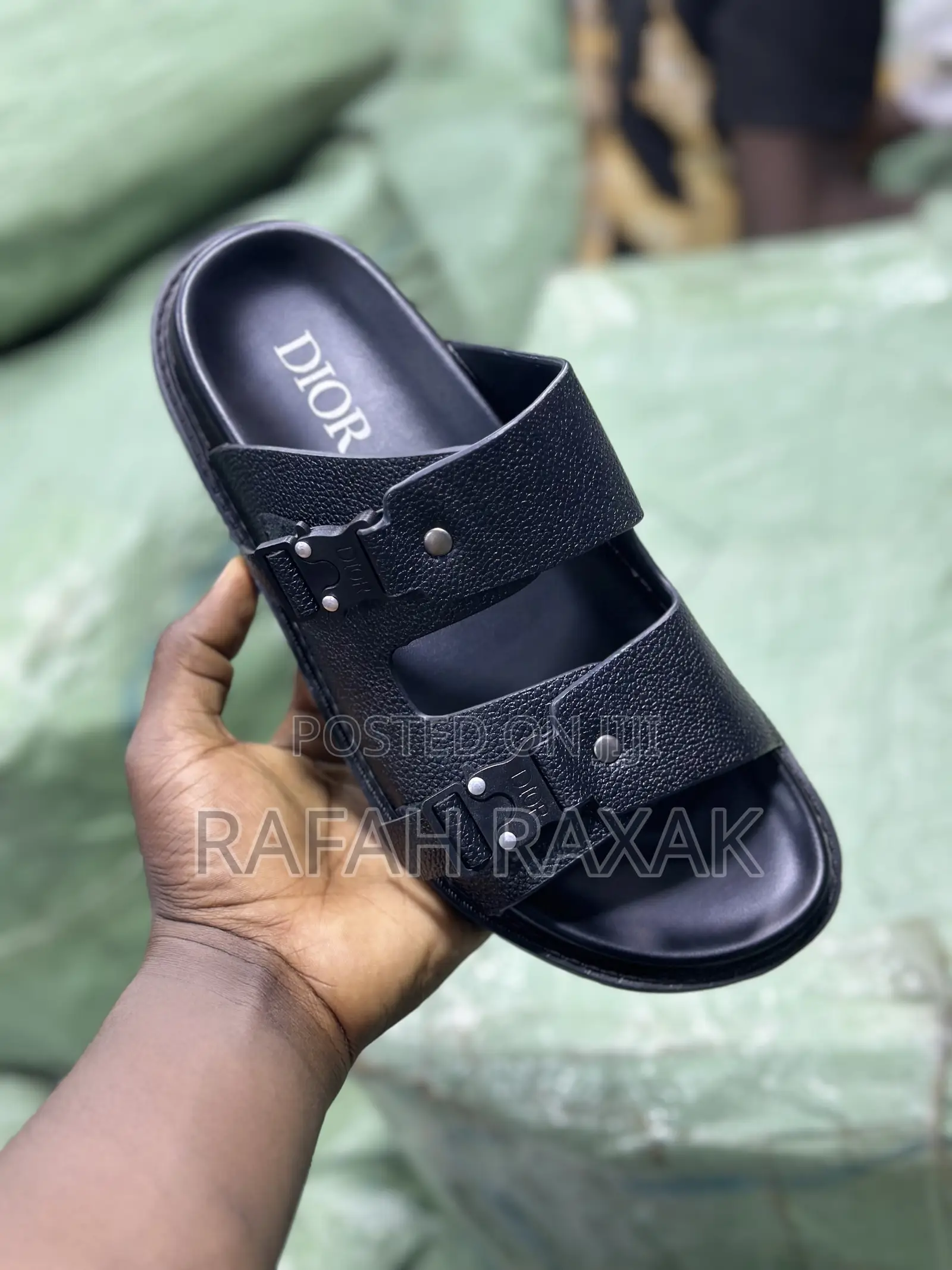 Original Rough Skin Dior Double Buckle Leather Sandals