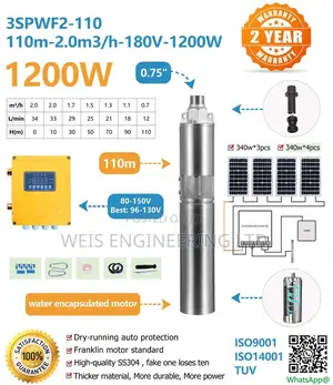 Solar Water Pump 110 Meters Head 2,000 LPH Water Output