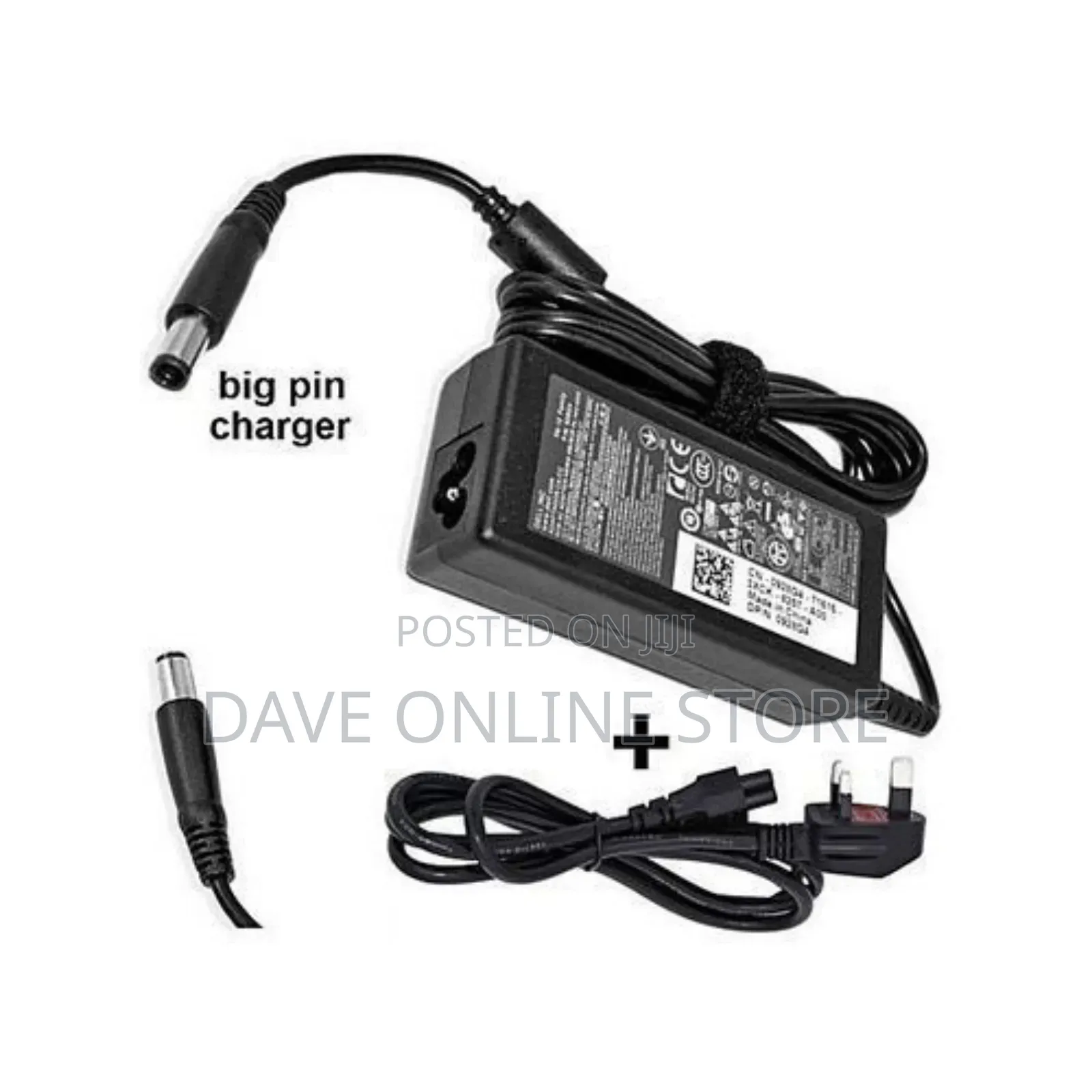 Dell Laptop, Big Pin Charger : 19.5v, 3.34a 65w - Black