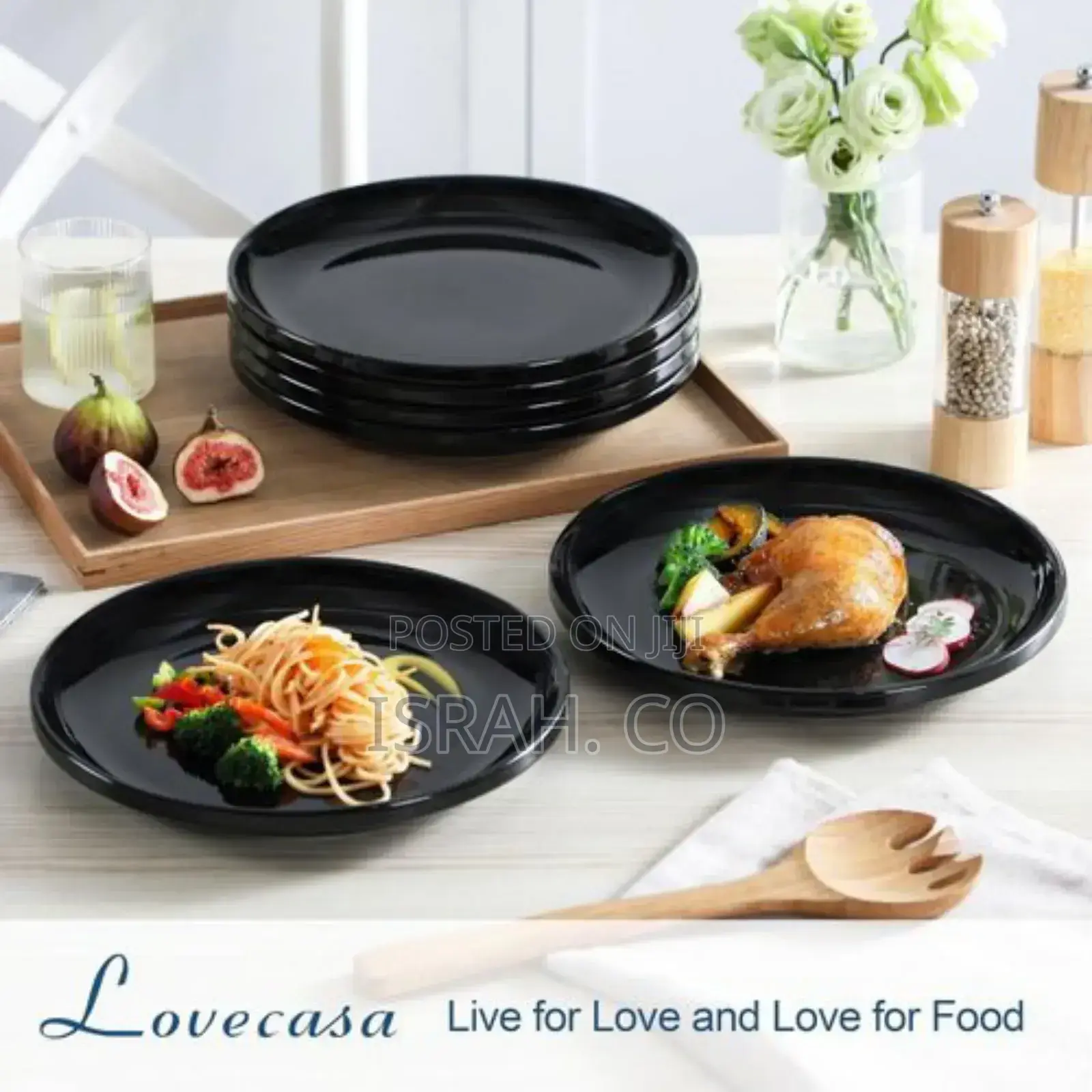 Black Dinner Plates Set of 6, 10.5 Inch