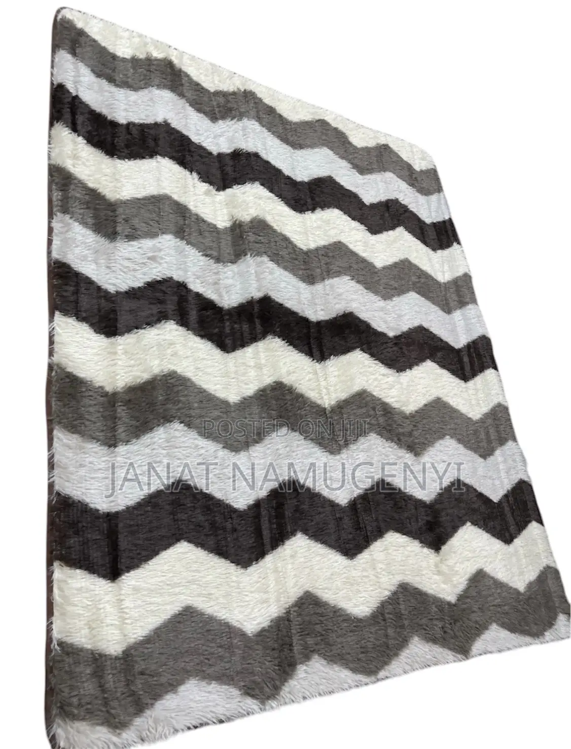 Black White Light Grey Zigzag Fur Carpet Available