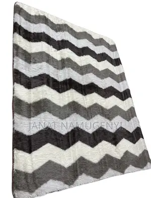 Black White Light Grey Zigzag Fur Carpet Available