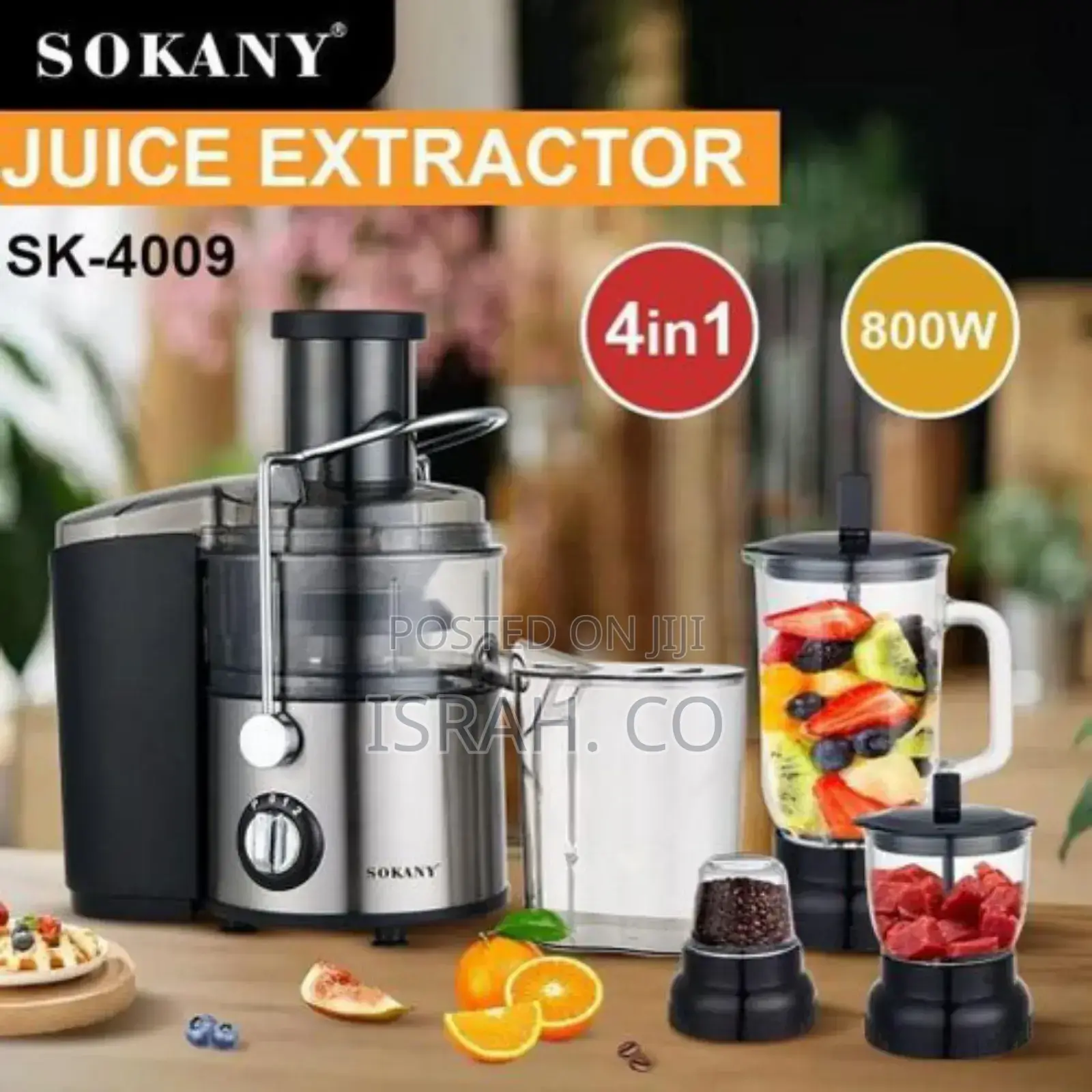 Sokany 800w Juicer 2-Speed+ Pulse 4 in 1 Juice Extractor