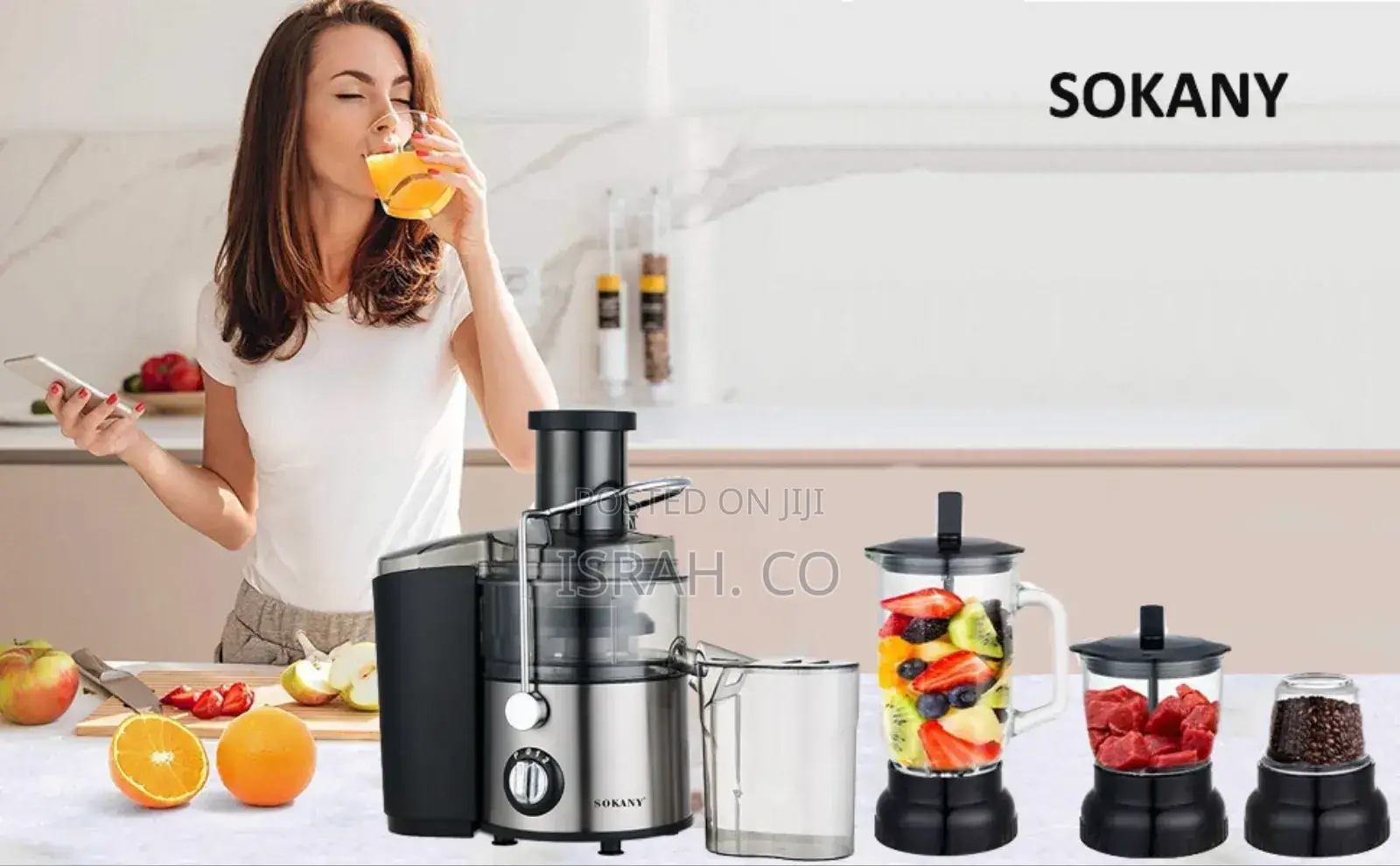 Sokany 800w Juicer 2-Speed+ Pulse 4 in 1 Juice Extractor