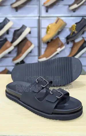 Original Black Hermes Double Buckle Strap Sandals