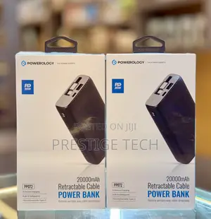 Powerology 20,000mah Retractable Cable Power Bank 35w