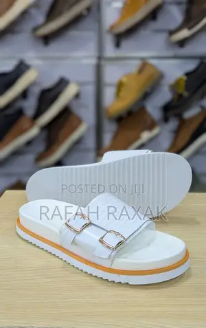 Original Men’S White Hermes Double Buckle Casual Sandals