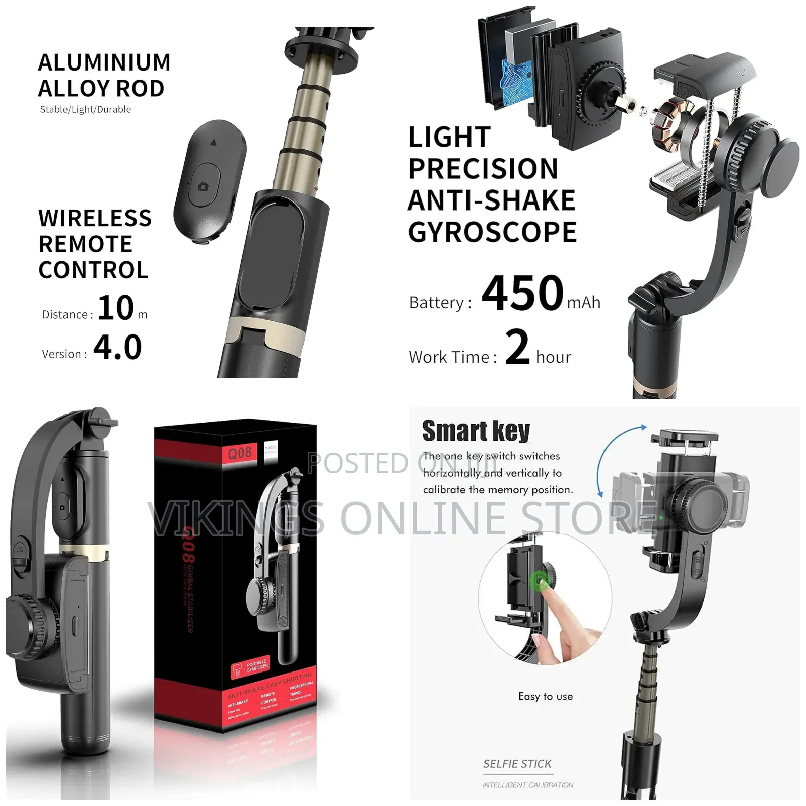 Q08 Gimbal Stabilizer Selfie Stick and Tripod