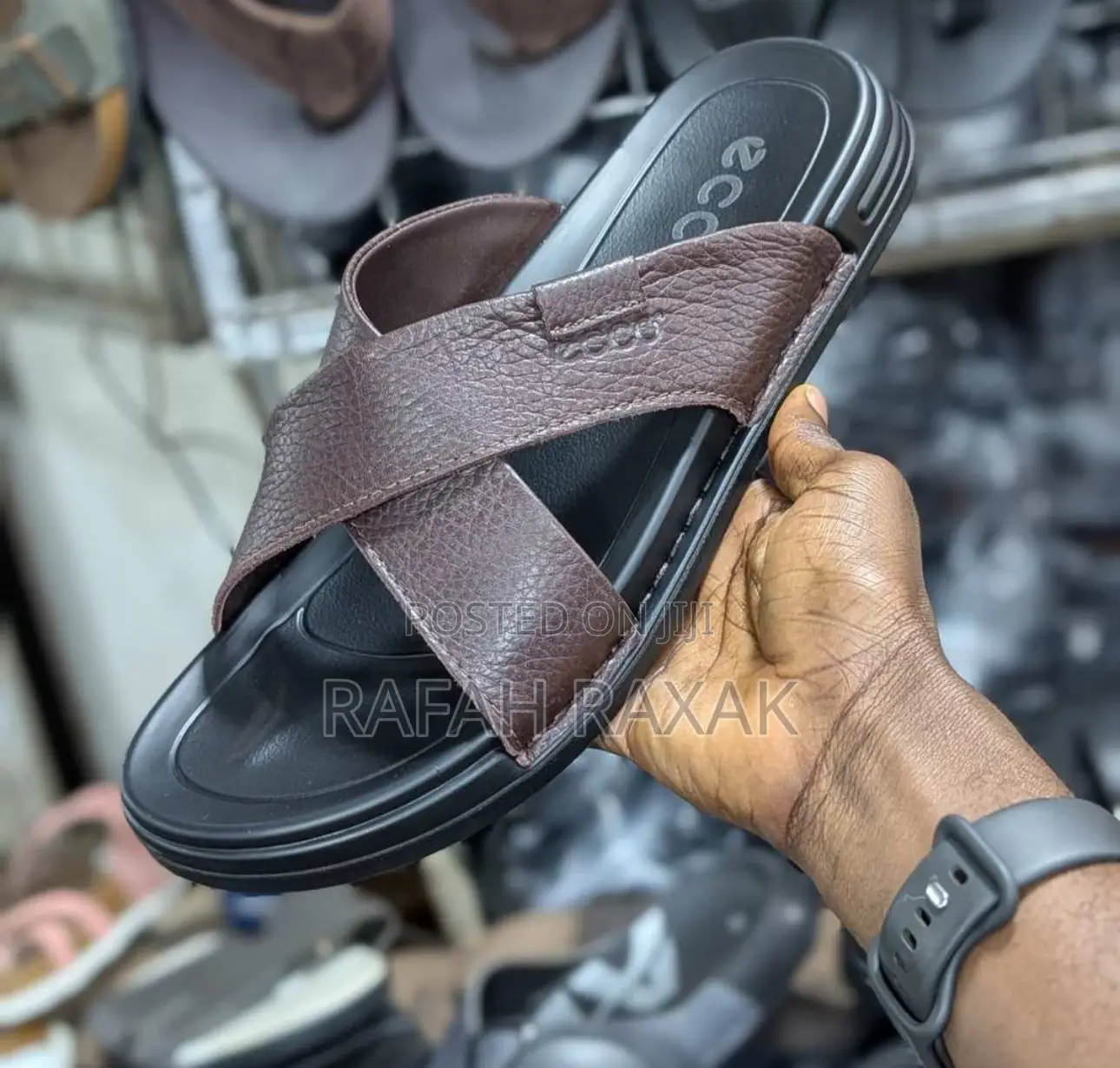 Classic Men’S Dark Tan Ecco Cross Leather Sandals