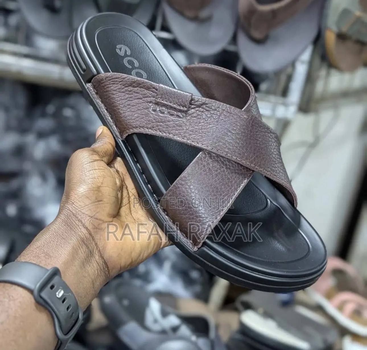 Classic Men’S Dark Tan Ecco Cross Leather Sandals