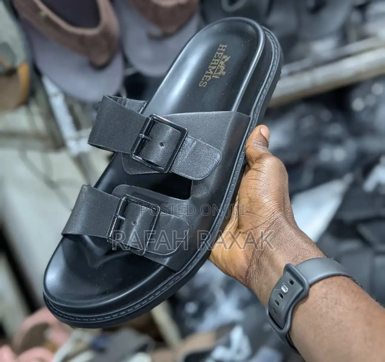 Original Men’S Hermes Luxury Double Buckle/Strap Sandals