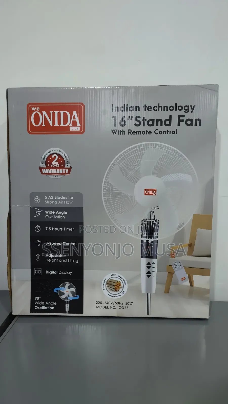 Onida Plus 16" Stand Fan With Remote Control -3 Speed, Timer