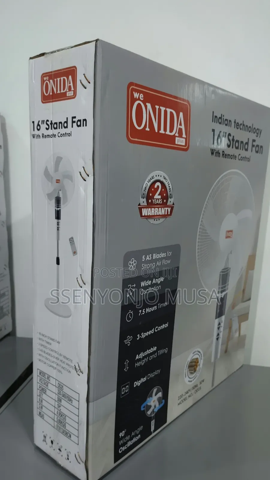 Onida Plus 16" Stand Fan With Remote Control -3 Speed, Timer