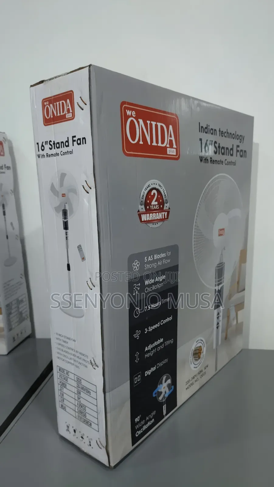 Onida Plus 16" Stand Fan With Remote Control -3 Speed, Timer