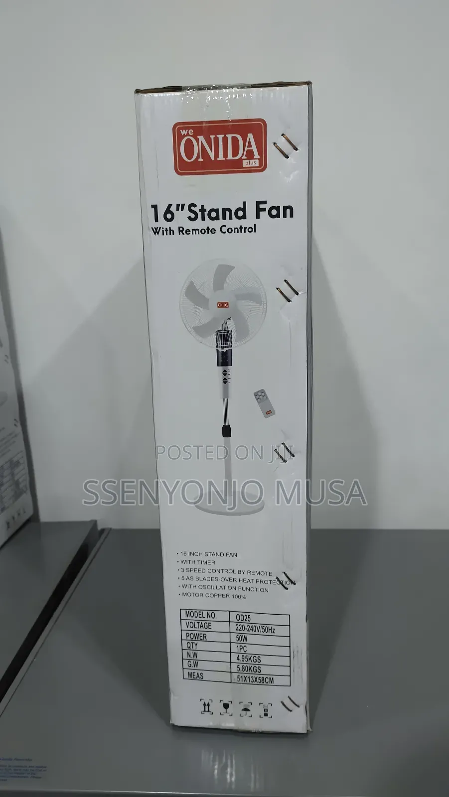 Onida Plus 16" Stand Fan With Remote Control -3 Speed, Timer