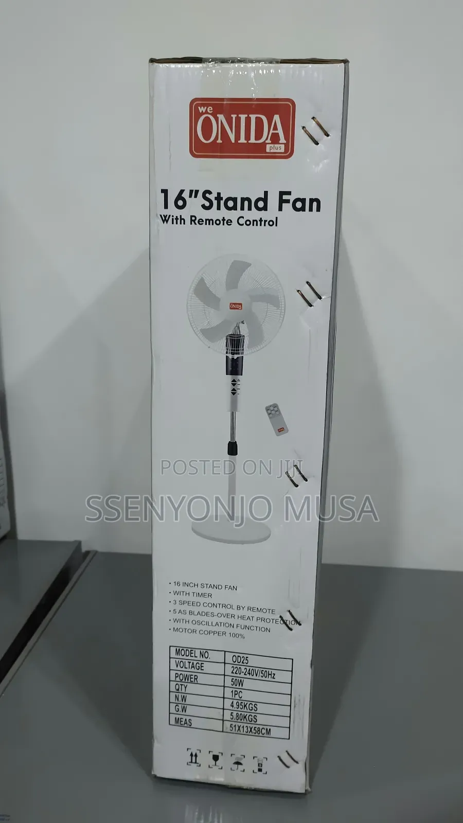Onida Plus 16" Stand Fan With Remote Control -3 Speed, Timer