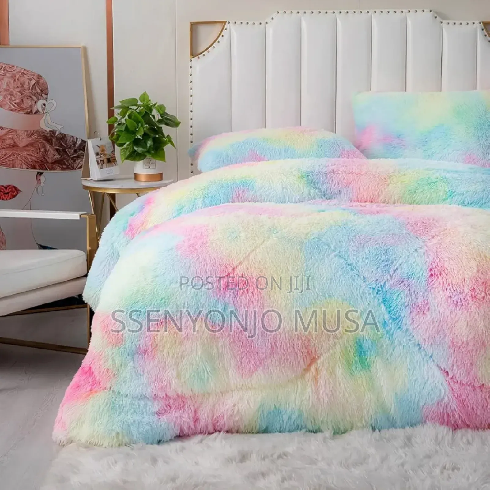 Rainbow Pink Faux Fur Comforter Set - Full/Queen, 6-Piece