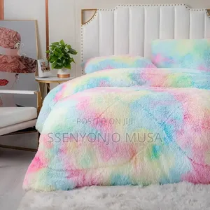 Rainbow Pink Faux Fur Comforter Set - Full/Queen, 6-Piece