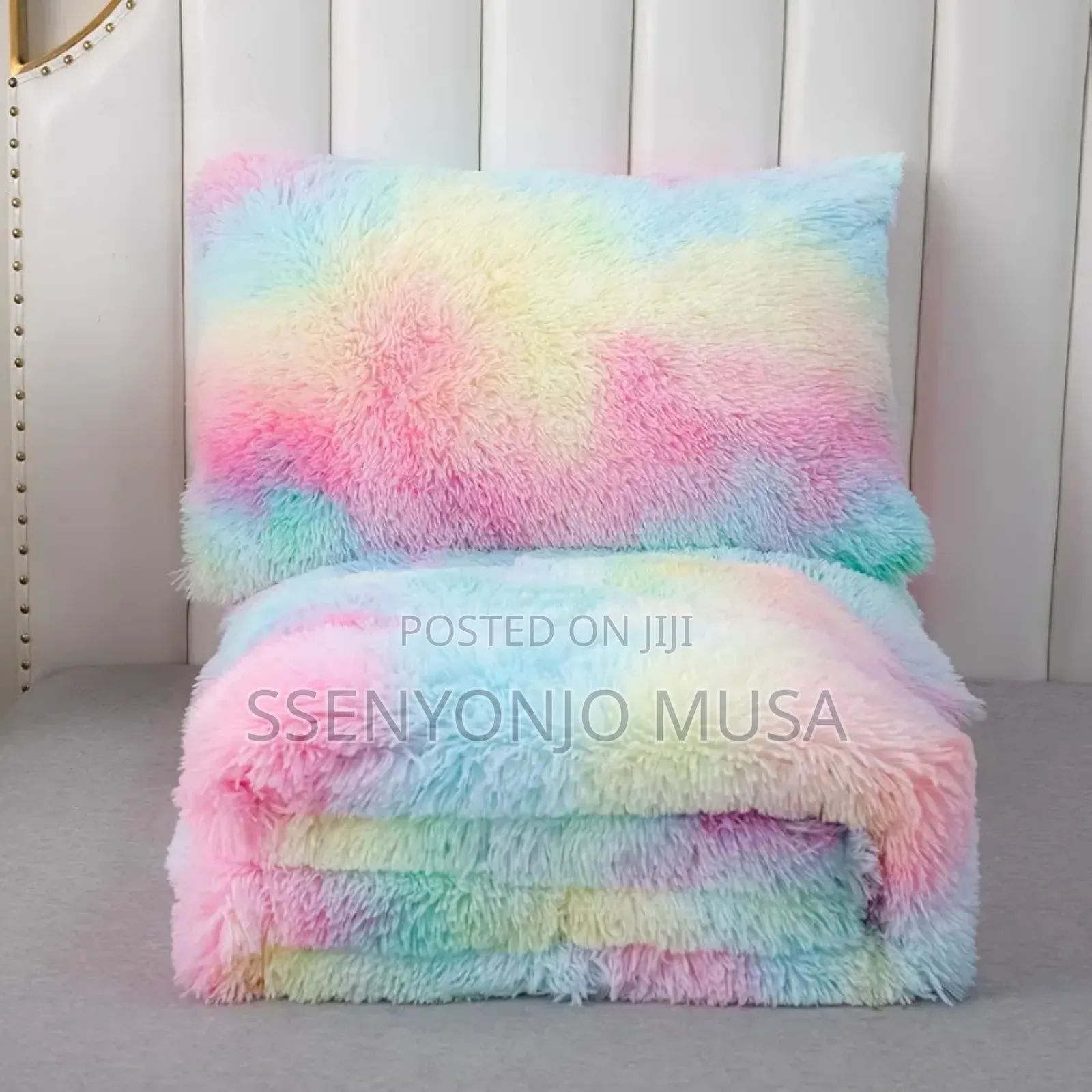 Rainbow Pink Faux Fur Comforter Set - Full/Queen, 6-Piece