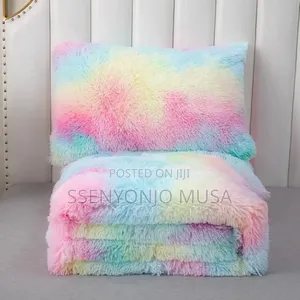 Rainbow Pink Faux Fur Comforter Set - Full/Queen, 6-Piece