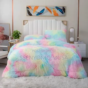 Rainbow Pink Faux Fur Comforter Set - Full/Queen, 6-Piece