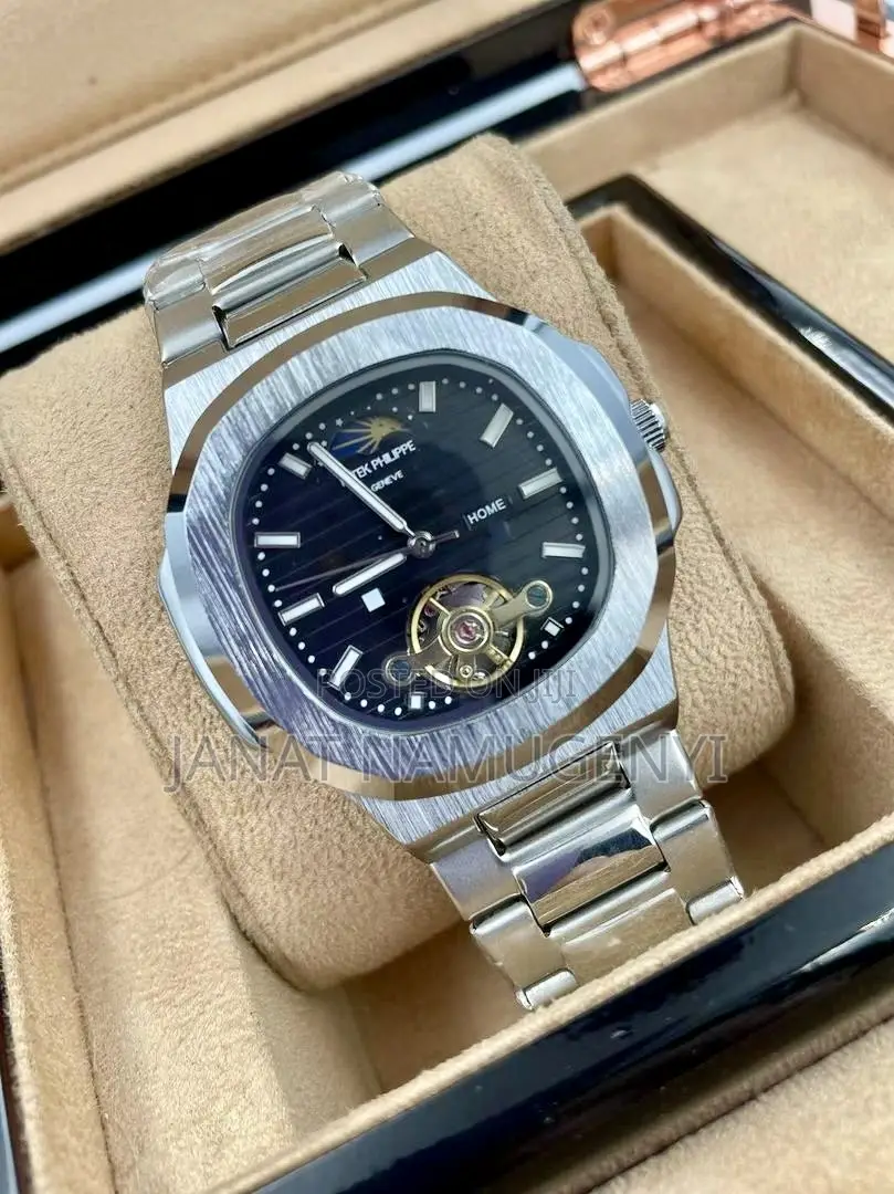Silver Black Patek Philippe Geneve Local Home Watch 