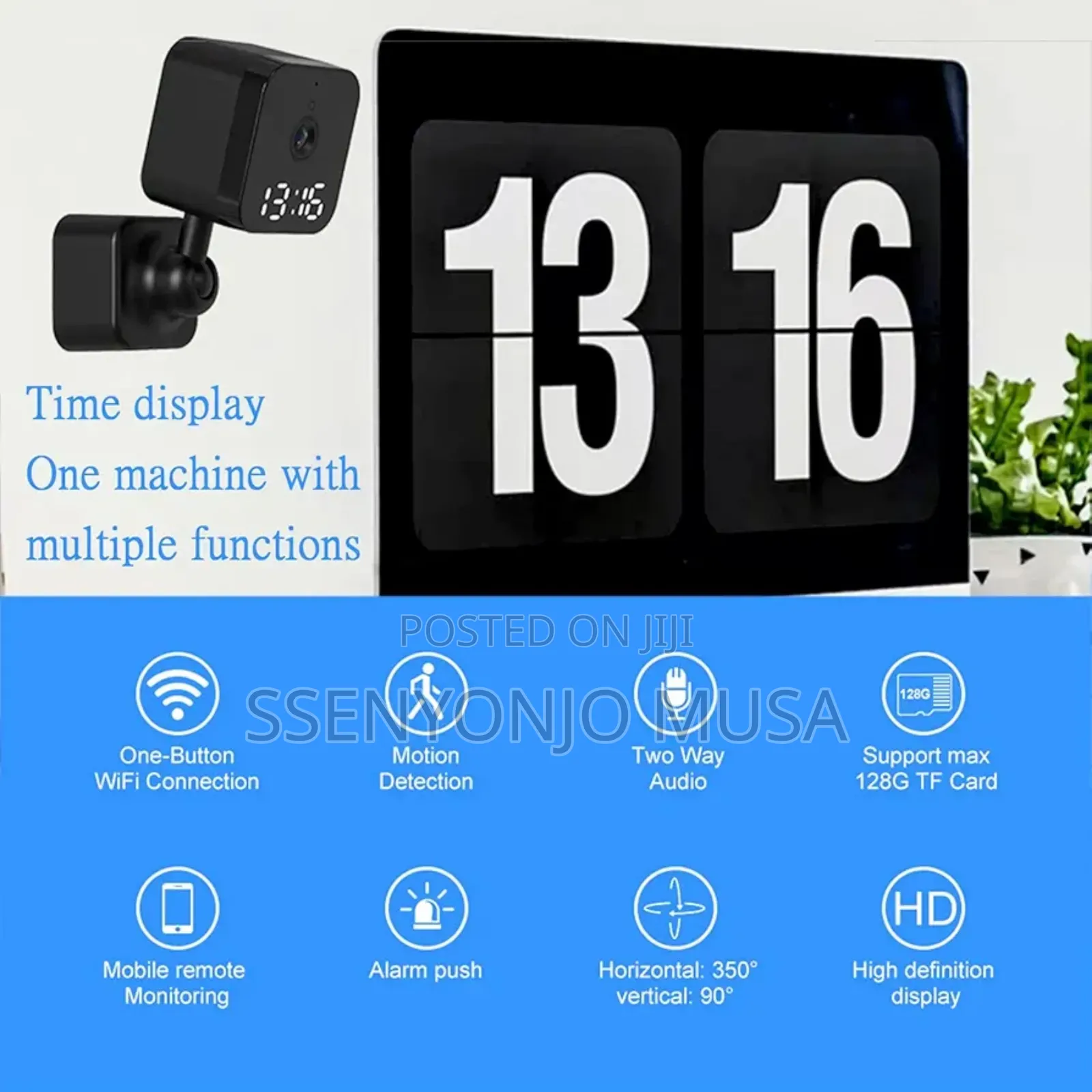 Smart Wifi Clock Spy Security Camera - 1080p, Two-Way Audio