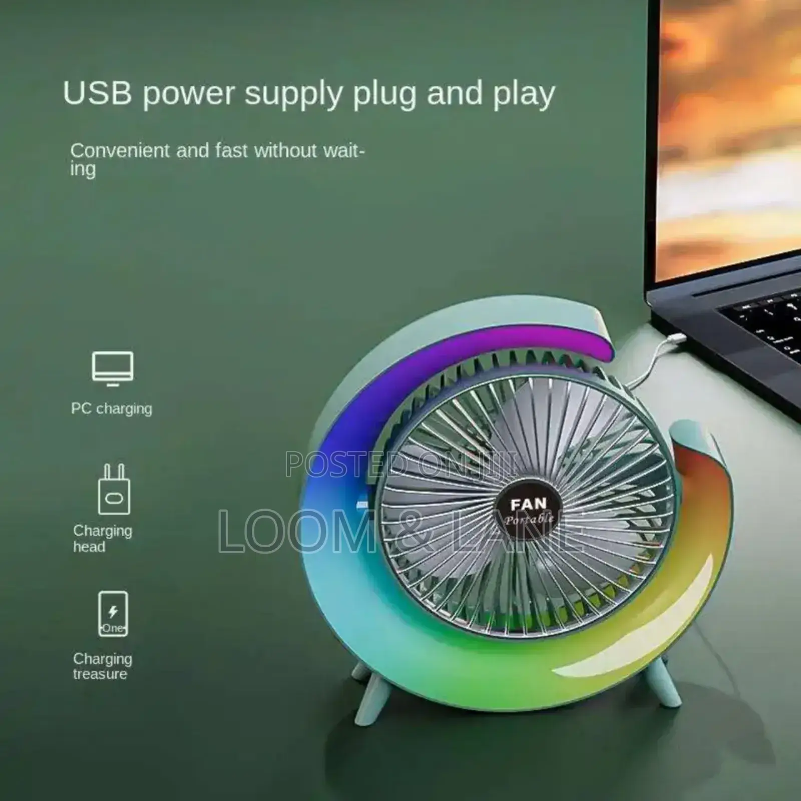 Portable Rechargeable Fan With Lights