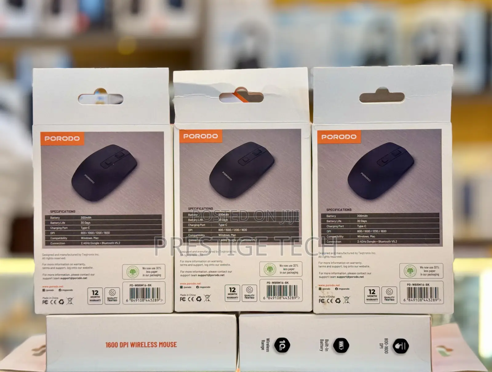 Porodo Wireless Bluetooth Rechargeable Mouse Dpi 1600