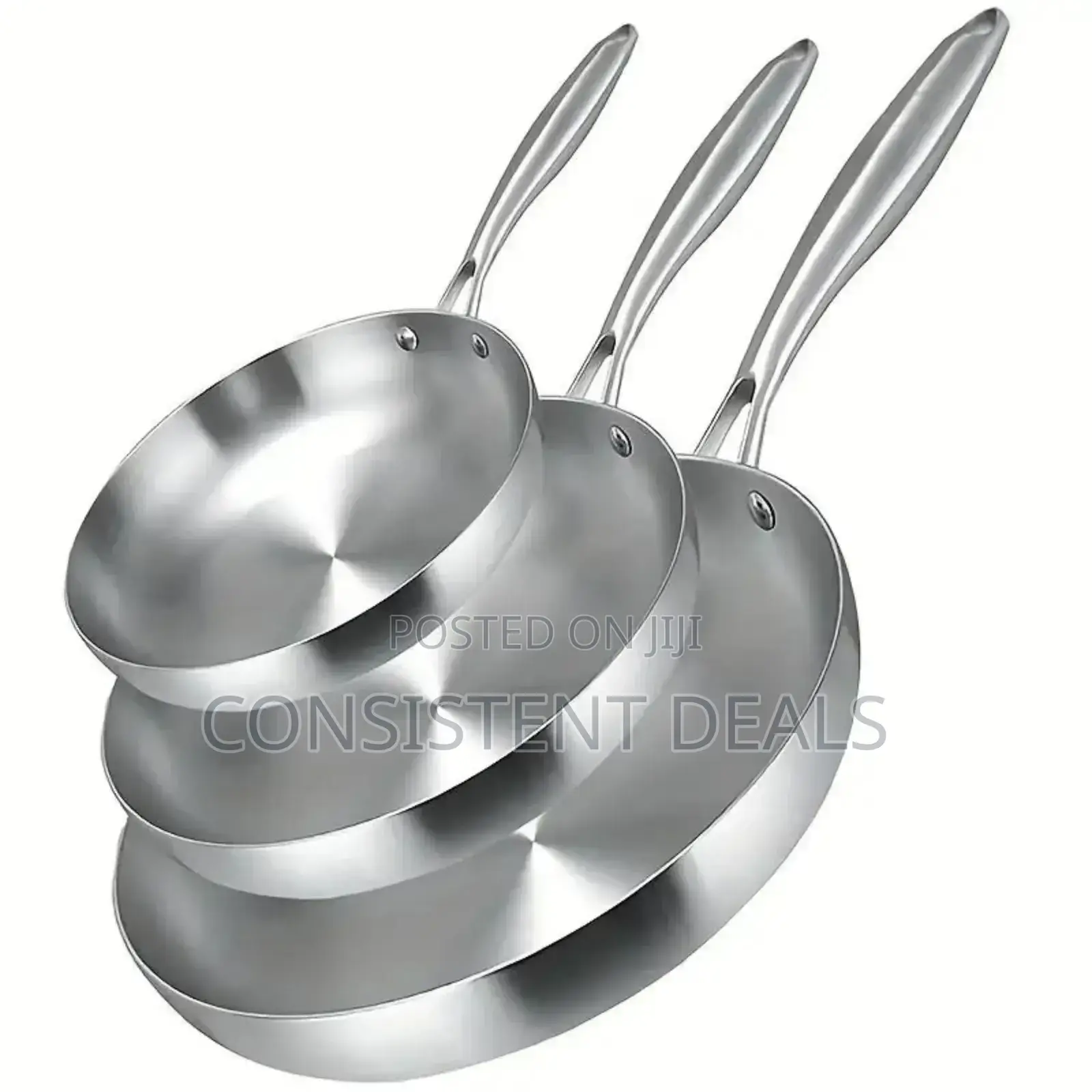 3pcs Stainless Steel Frying Pans (22, 24,26cm)