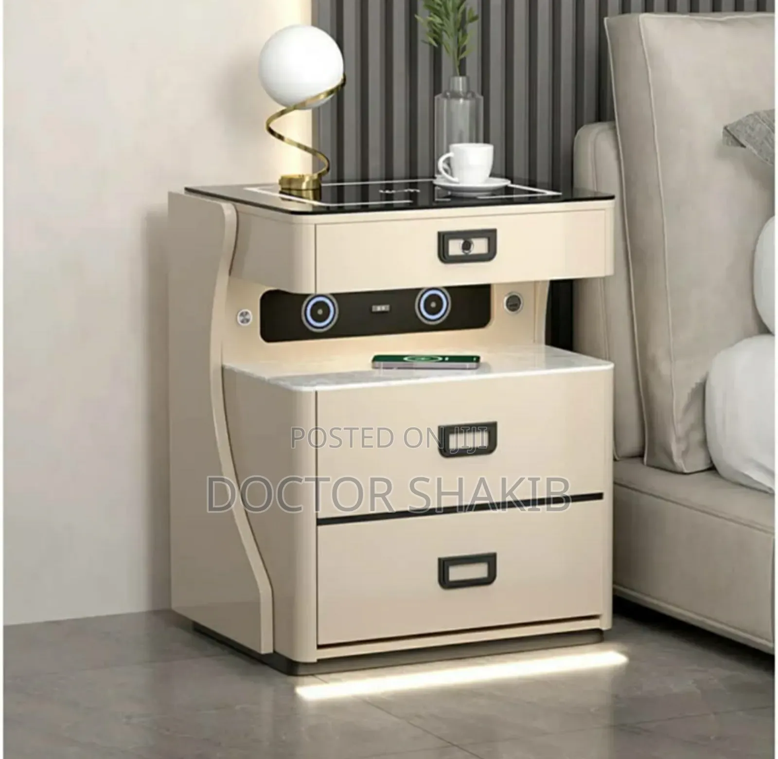 Smart Bedside Cabinet With Safe Box And Wireless Charging