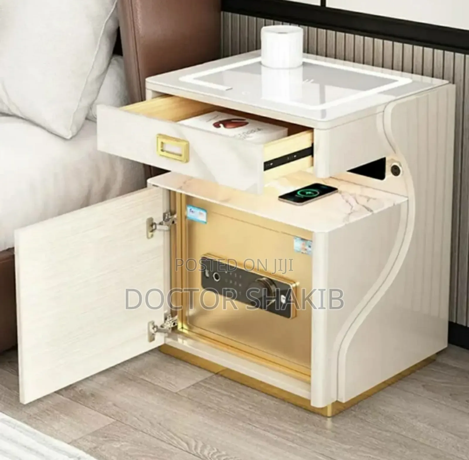 Smart Bedside Cabinet With Safe Box And Wireless Charging