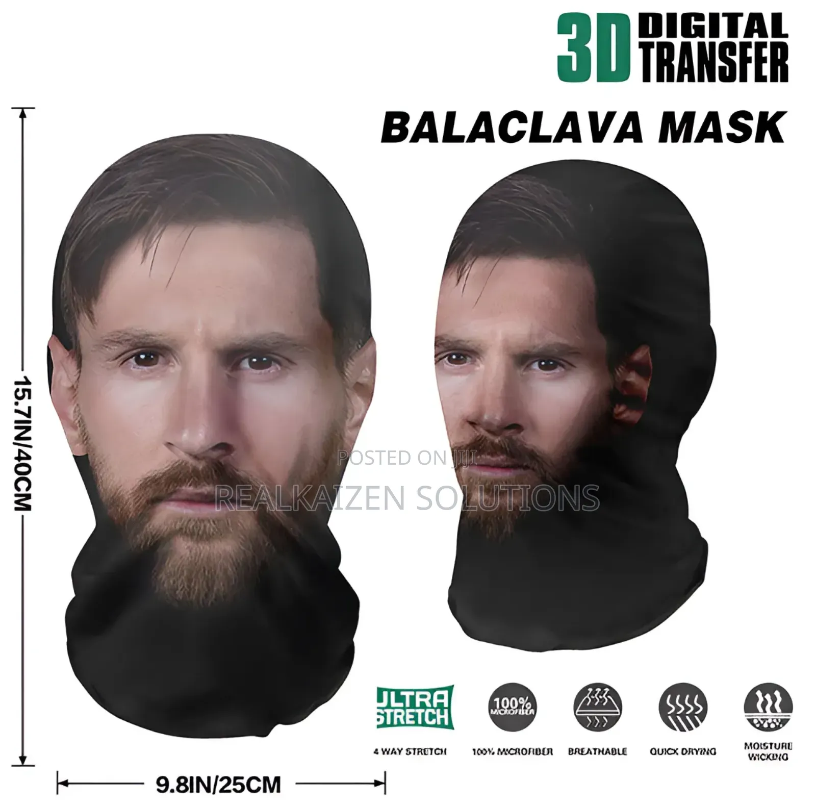 Realistic Lionel Messi 3d Printed Breathable Full Face Mask