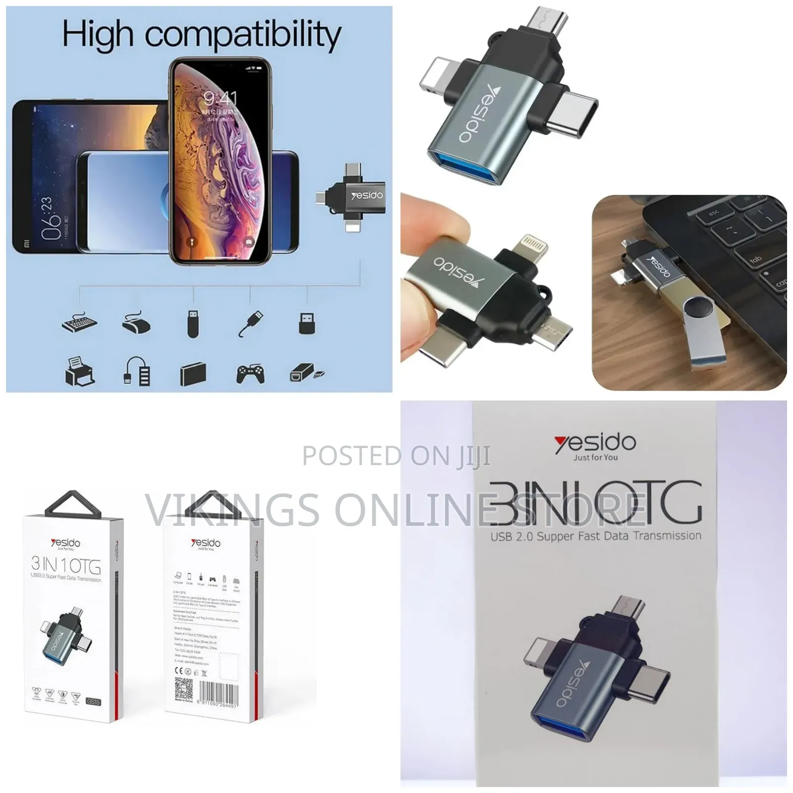 Yesido 3 in 1 Otg Usb 2.0 Super Fast Data Transmission