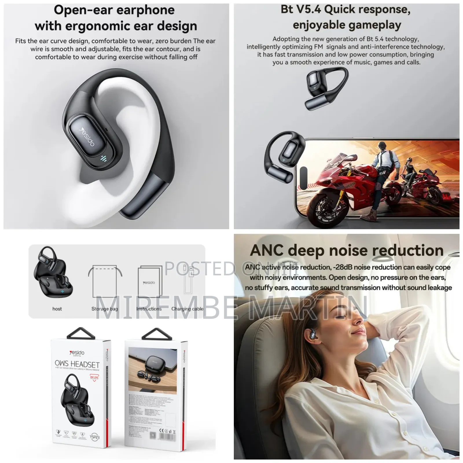 Yesido Ysp23 Noise Reduction Ows Bluetooth Earphone(Black)