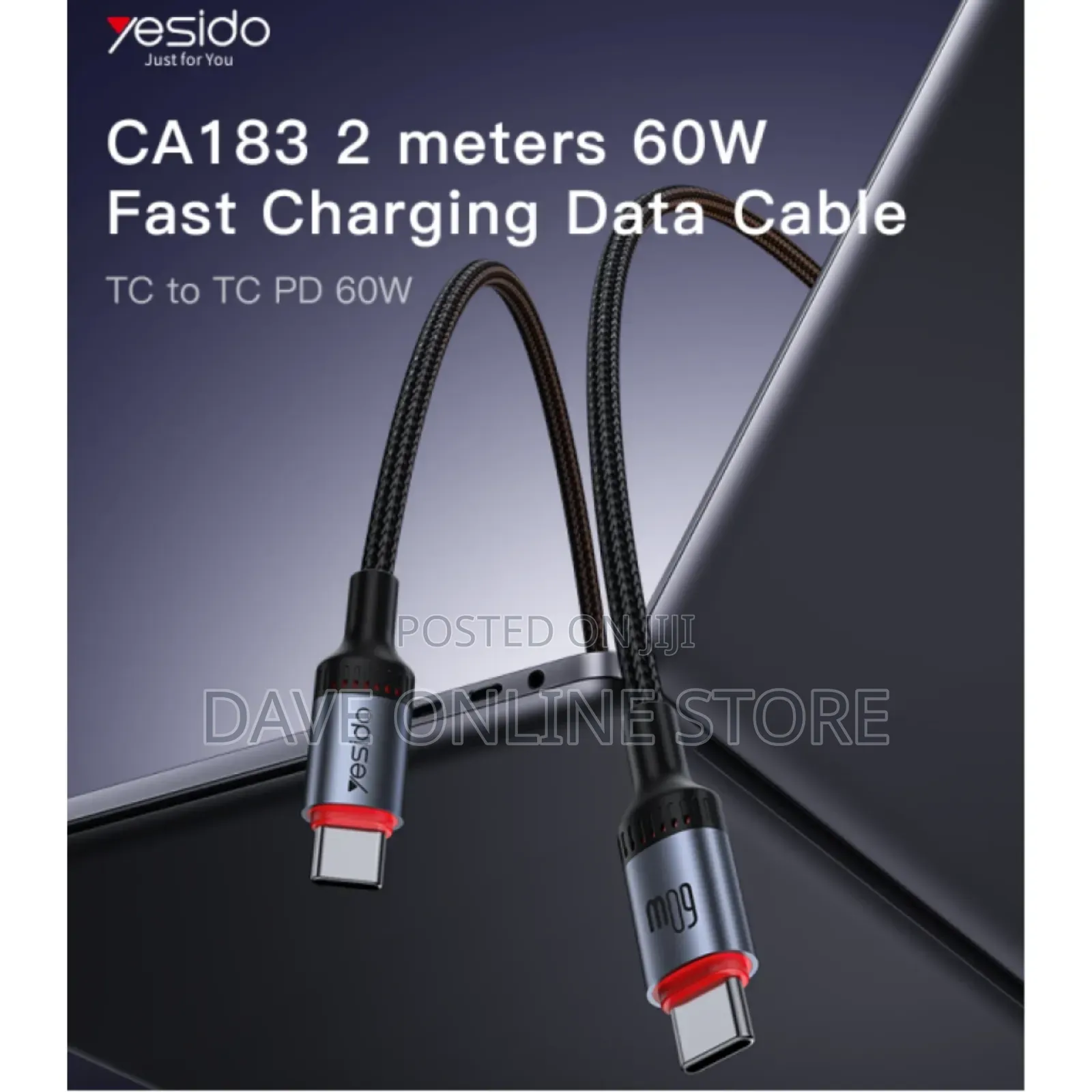 Yesido Ca183 2m Pd60w Fast Charging Type-C to -C Data Cable