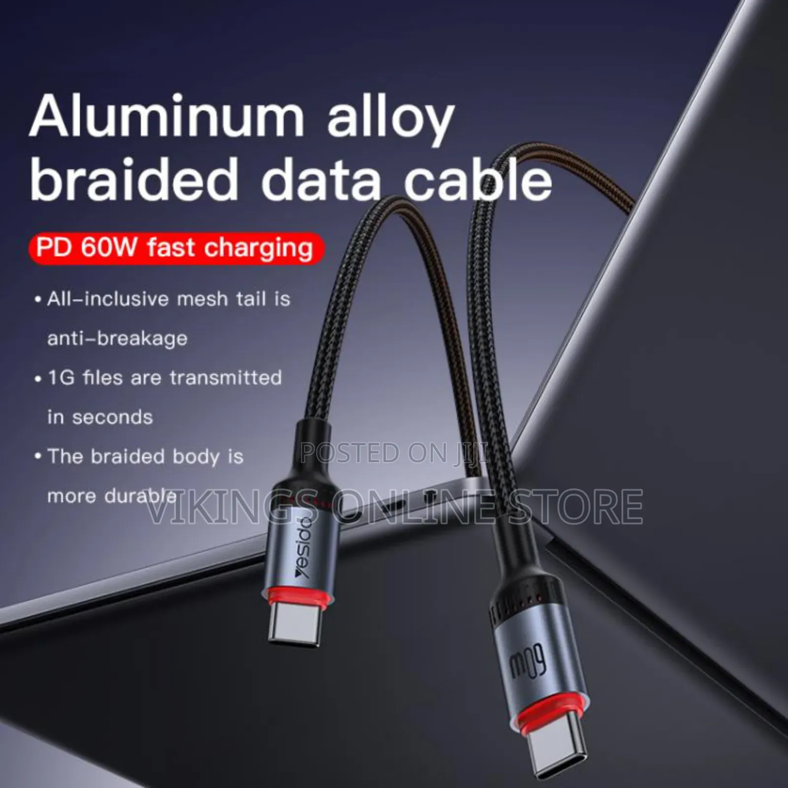 Yesido Ca183 Pd60w 3a Usb-C / Type-C to Usb-C / Type-C: 2m
