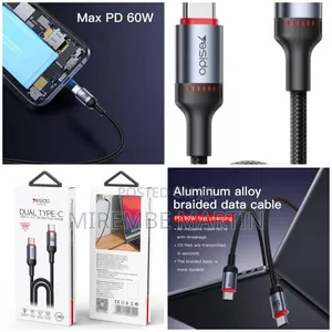 Pd60w 3a Type-C to Usb-C/Type-C, Black Color, Charging Data