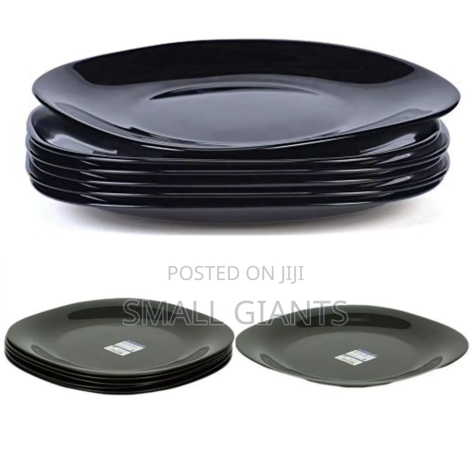 Square Plain Design Plates, 6pcs, Black