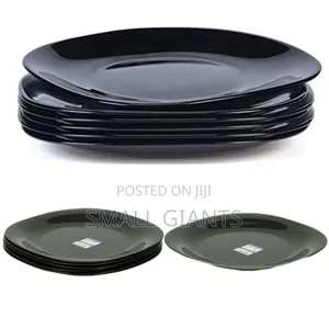 Square Plain Design Plates, 6pcs, Black