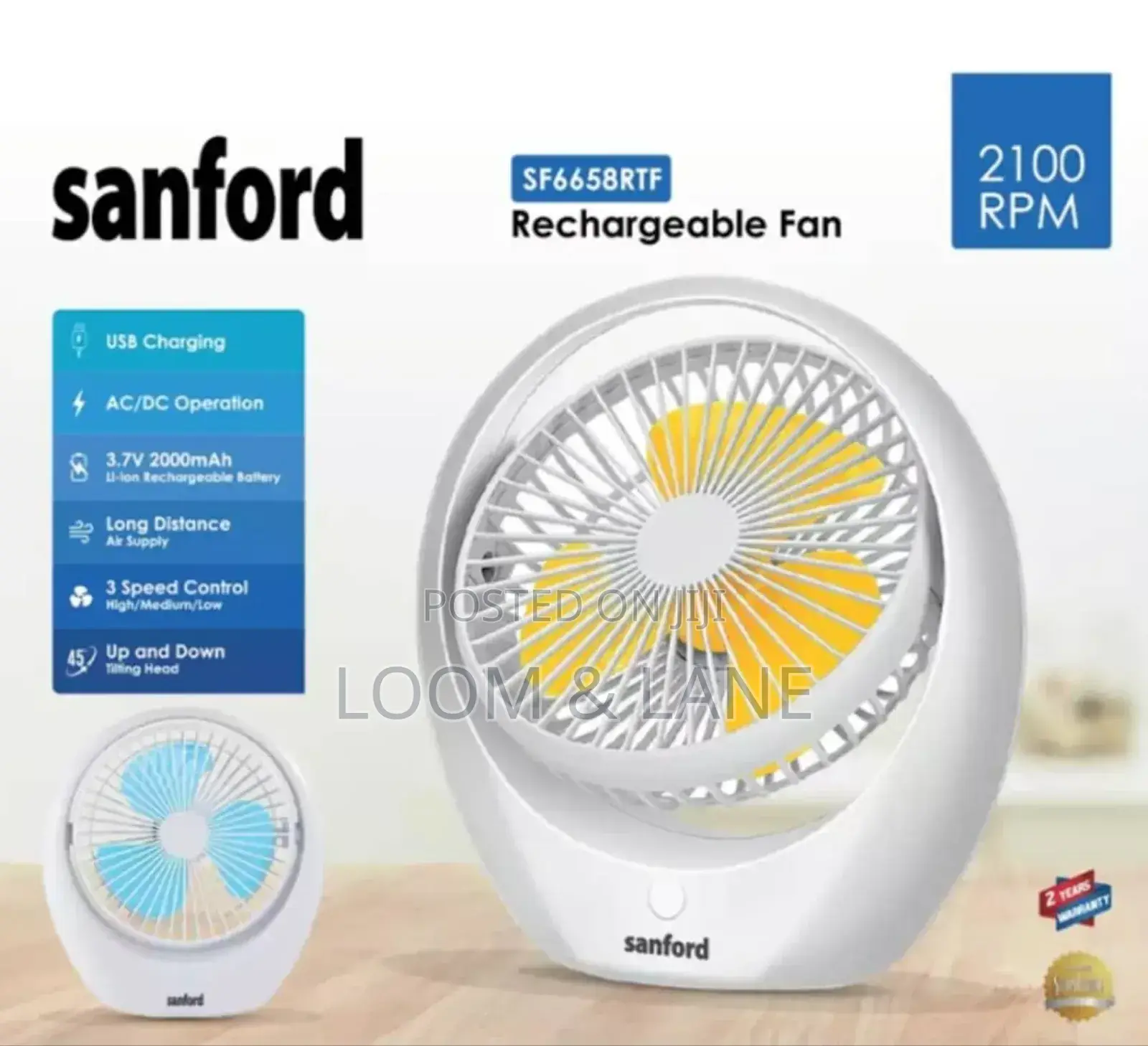 Sanford Mini Rechargeable Table Fan