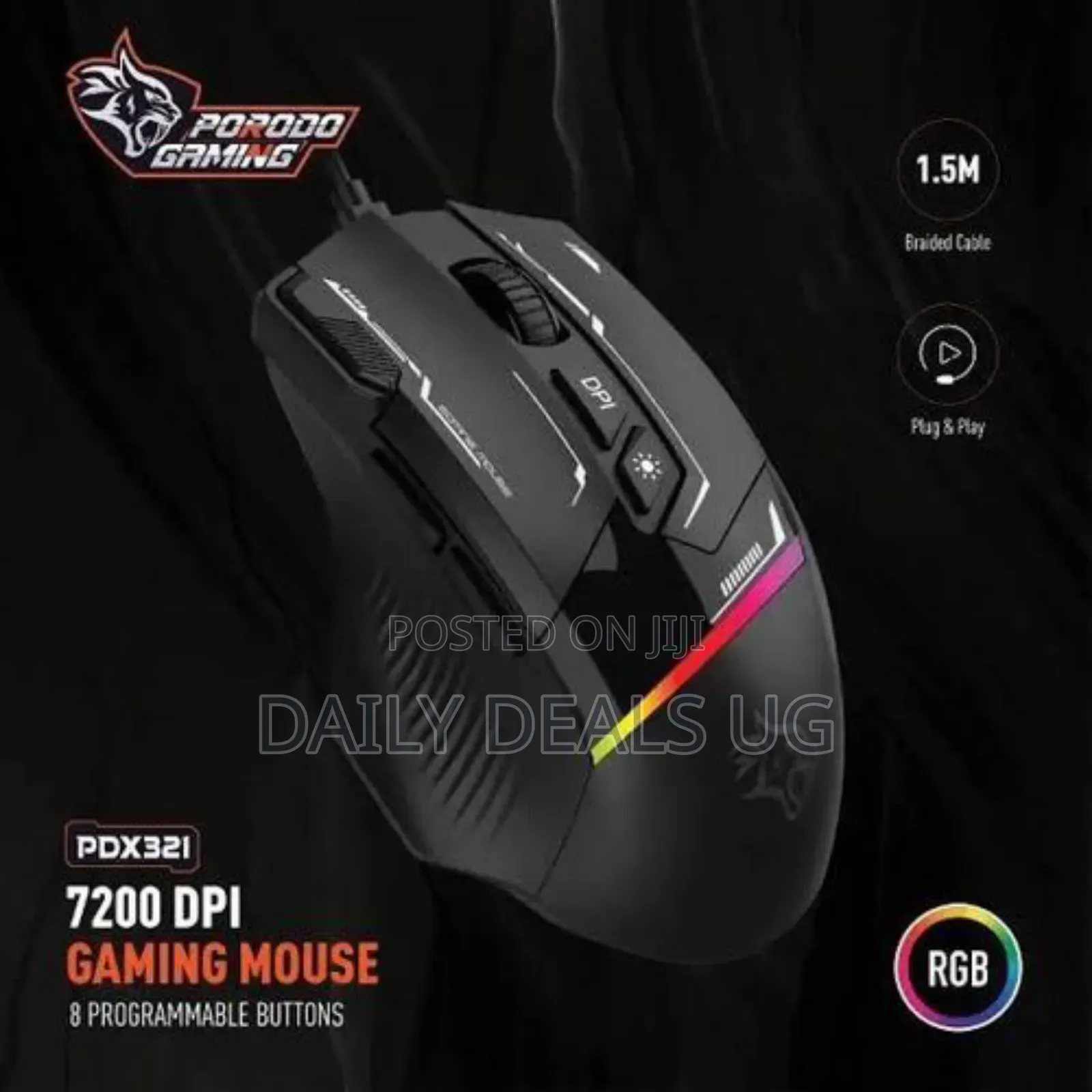 Porodo Gaming 8d RGB Wired Mouse Dpi 7200 - Black