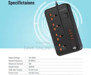 Porodo Blue 4 Ac Power Socket Power Switch - Black