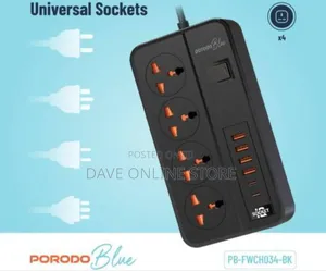 Porodo Blue 4 Ac Power Socket Power Switch - Black