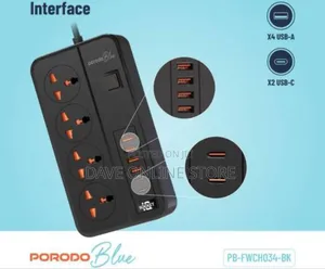 Porodo Blue 4 Ac Power Socket Power Switch - Black