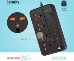 Porodo Blue 4 Ac Power Socket Power Switch - Black