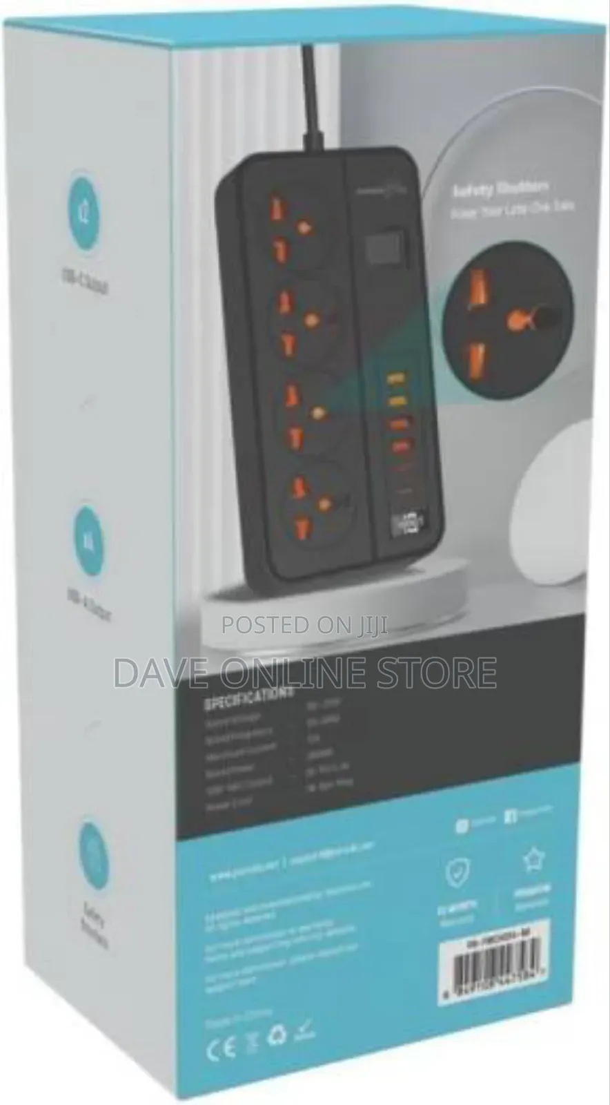 Porodo Blue 4 Ac Power Socket Power Switch - Black