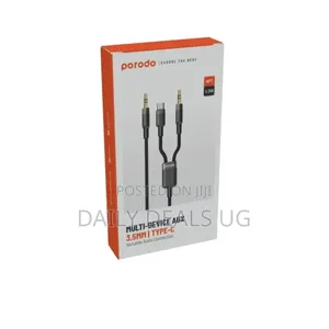 Porodo 2 in 1 Aux 3.5 to 3.5+Typec, 1.2m Cable- Black